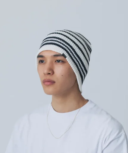 Xlarge Striped Summer Beanie White (2)